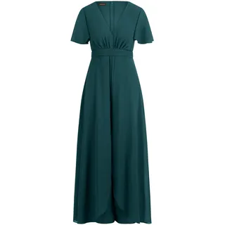 APART Fashion Damen Chiffon Jumpsuit, Tiefer V-Ausschnitt Abendkleid, Kurze Volant-Ärmel, Weites Bein Cape Style Hose, Elegantes Sommer Outfit, Ideal als Brautjungfern Kleid, Hochzeitsgäste Kleid