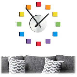 Relaxdays Wanduhr DIY, Uhr Wandtattoo zum Aufkleben, Zifferblatt Regenbogen, Größe variabel, Kinder- & Wohnzimmer, bunt