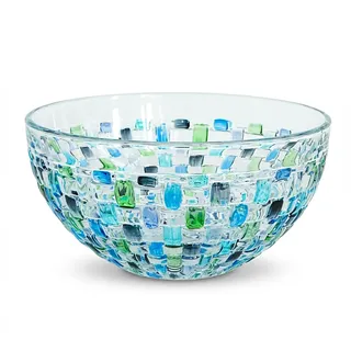 Puremagics Handbemalte blaue Kristallglas-Salatschüssel, 17,5 cm Durchmesser, Dekoration, Glas-Rührschüssel für Zuhause, Büro, Hochzeitsdekoration, Obst, Snack, Dessert, Serviergeschirr (blau)