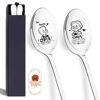 Oma und Opa Geschenk, 2 Stück Geschenke Kaffeelöffel Löffel mit Gravur,Edelstahl Teelöffel für Beste Großeltern zum Vatertag muttertag, Vatertagsgeschenk für Opa, Muttertagsgeschenke für Oma