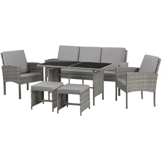 Svita DENVER Polyrattan Gartenmöbel Set Essgruppe Lounge Esstisch Grau