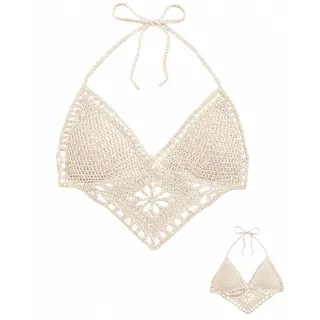 RAVNIX 1 Stück Häkeltop Damen – Crochet Top Boho Oberteil, verstellbarer Bügelhals & atmungsaktive Häkelmasche, perfekt für Musikfestivals & Sommerferien