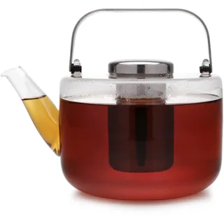 VIVA Scandinavia Teekanne mit Siebeinsatz, Glas Teekocher mit hitzebeständigem Teesieb, Glaskanne für Teelichter mit Stövchen, ohne Teebeutel für losen Tee geeignet, 1,3 Liter