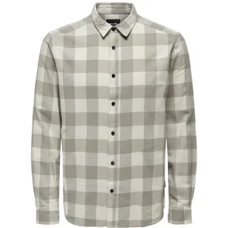 Kariertes Holzfäller Hemd Basic Langarm Flanellhemd Freizeit Karo Slim Fit Shirt Baumwolle ONSGUDMUND, Farben:Weiß, Größe Hemd:M