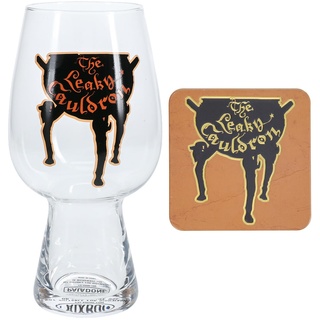 Harry Potter Leaky Cauldron Glas & Untersetzer-Set - Offiziell Lizenziertes Harry Potter Geschenk für Fans, 550 ml (18 FL oz)