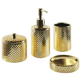Beliani Badezimmer Set 4-teilig Keramik gold Cumana , Goldfarben , Stein , 7x18x7 cm , Badaccessoires