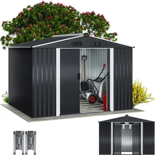 Geräteschuppen Anthrazit-Metallic 260x205x180 verzinkt wetterfest mit Fundament und Haken