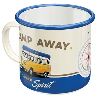 Nostalgic-Art Retro Emaille-Tasse, 360 ml, VW Bulli – Let's Camp Away | Original Volkswagen Lizenzprodukt (OLP), Camping-Becher für Kaffee, Vintage Design, Geschenk-Idee für VW Bus Fans