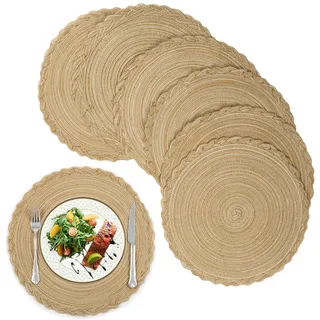 fanquare Runde Platzsets 6er Set Hitzebeständige Geflochtene Platzsets für Küchentisch 38cm Khaki Runde Waschbare Tischsets