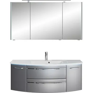 Saphir Badmöbel-Set "Serie 7045 2-teilig Mineralmarmor-Waschtisch mit LED-Spiegelschrank" Set, 2 Stk. tlg., stahlgrau metallic