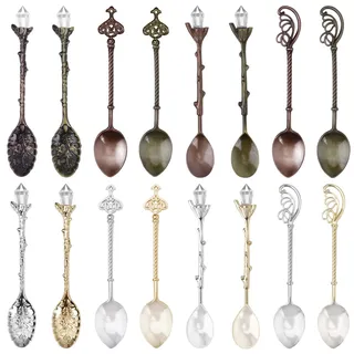 Chostky 16 Stücke Retro Kaffeelöffel, Kristalllegierung Löffel, kreative Geschirr Dessertlöffel, Vintage geschnitzte Teelöffel für Kaffee Zucker Dessert Kuchen Eis Suppe Home Office Party Zubehör