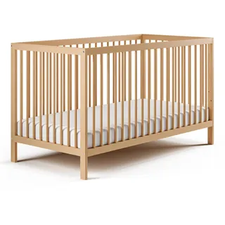 Kids Collective Babybett Kinderbett Gitterbett höhenverstellbar , herausnehmbare Sprossen Buchenholz sehr stabil, natur, 70x140 cm - Naturbelassen