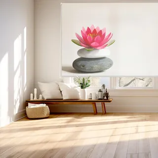 Blindecor Digital | Rollo transparent Bedruckt | Familie Zen| Modell F-REDFLOW | 130 x 180 cm (Breite x Höhe) | Stoffgröße 126 x 175 cm | Fensterrollos