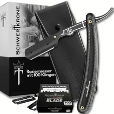 Schwertkrone Rasiermesser schwarz Premium Edelstahl mit 100 Derby Rasierklingen und Etui