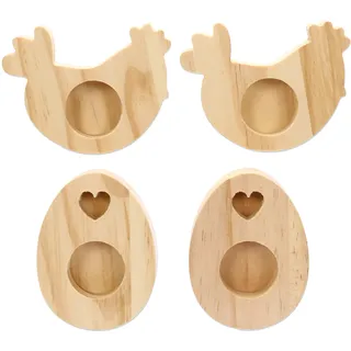 Papierdrachen 4 Eierbecher aus Holz - Hochwertige Oster Dekoration - perfekt für Brunch und Frühstück - Tischdekoration zu Ostern - Küken Ei Motiv - Set 1