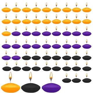 HA BIN 60 Stücke Schwimmkerzen, 3.8 cm Schwimmkerzen, für Hochzeiten, Romantische Nächte, Junggesellinnenabschiede, Dekorationen (Lila, Schwarz, Orange)