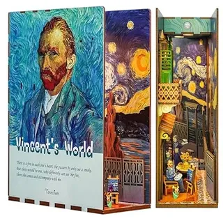 Tonecheer DIY Book Nook Kit 3D Holzpuzzle Modellbausatz für Erwachsene, mit Licht Booknook Bastelset Personalisierte Geschenke für Frauen und Männer (Vincents Welt)