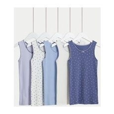 Girls M&S Collection 5pk Pure Cotton Stars & Plain Vests (2-14 Yrs) - Lilac Mix, Lilac Mix - 2-3 Y
