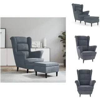 vidaXL Ohrensessel mit Hocker Dunkelgrau Samt - Sessel - Grau