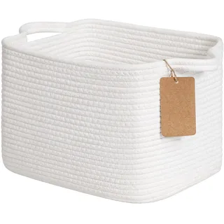 TIMEYARD Aufbewahrungskorb, Wäschekorb Klein, Körbe Aufbewahrung, Organizer Körbe, Baumwolle Korb für Regal, Wohnzimmer, Kinderzimmer, Badzimmer, Geschenkkorb Leer, 33x25x22.5cm, Weiß