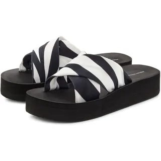 Pantolette FRENCH CONNECTION "Sandale, Sommerschuhe, Mule, offener Schuh, Badelatsche, Badeschlappe", Damen, Gr. 36, schwarz (schwarz, weiß), Obermaterial: 100% Textilmaterial. Decksohle: 100% Synthetik. Futter: 100% Textilmaterial. Laufsohle: 100% Synthetik, Schuhe Pantolette, Badepantolette mit wasserabweisender und leichter Sohle VEGAN, Topseller