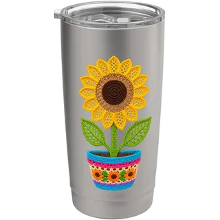 Retro Häkel-Stil Sonnenblume Blumentopf Druck Formen Mania Doppelwandiger Edelstahl-Thermobecher