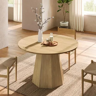 MODFU Runder Küchentisch,Wohnzimmertisch,geeignet für 4-6 Personen,Schlichtes Design,Eiche - Braun