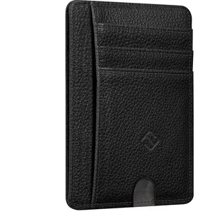 FINTIE Flache Geldbörse Kartenetui, Premium Kunstleder RFID-Blocker Slim Geldbeutel Kreditkartenetui mit ID-Fenster und Schnellzugriff-Fach für Herren Damen, Schwarz