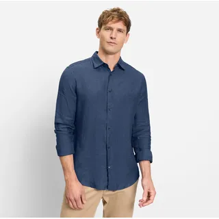 Leinenhemd OLYMP, Herren, Gr. 3XL, N-Gr, blau (royal), Leinenmischung, Obermaterial: 100% Leinen, meliert, unifarben, regular fit normal, 1-Knopf-Manschette mit Schlitz, Hemden Leinenhemd, Kentkragen, casual