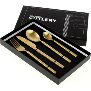Besteck Set Golden Cutlery 4 tlg. Gold Matt Edelstahl Küche Gedeckter Tisch Neu - Gold