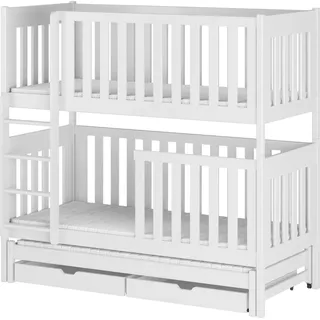 Kids Collective Hochbett mit Ausziehbett 90 x 200 cm Kiefer massiv weiß