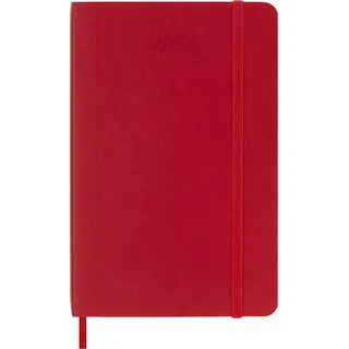 Moleskine Tageskalender 2027, 12-Monats-Planer mit Softcover, Elastischer Verschluss, Format Pocket 9x14 Cm, Farbe Scharlachrot