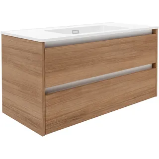 Fackelmann Waschtischunterschrank Vita 100 cm x 50 cm x 46 cm Oak Griff Weiß