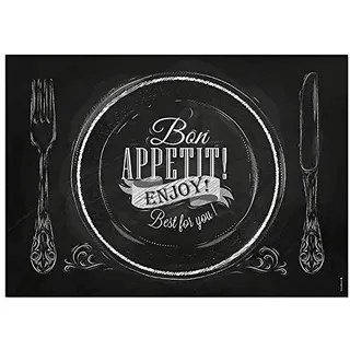 corpus delicti :: Papier-Tischsets – praktische Tischunterlage als Abreißblock im Handlettering-Style und Kreidetafel-Look mit Gabel, Messer, Teller – Bon Appetit/Enjoy (TSBA)
