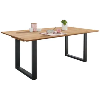 Livetastic Esstisch , Kernbuche , Holz, Metall , Kernbuche , massiv , rechteckig , U-Form , 90x75x160 cm , ausziehbar , Holzmöbel, Holztische, Esstische Holz, Massivholztische