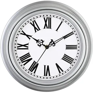 Plumeet Kleine Retro-Wanduhr, 25,4 cm, nicht tickend, klassisch, leise, Vintage-Wanduhren, dekorativ, Küche, Wohnzimmer, Schlafzimmer, römische Ziffern, batteriebetrieben, Silber