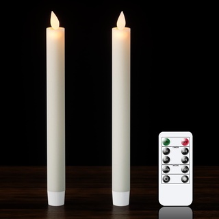 Eldnacele LED Stabkerzen mit Timer u. Fernbedienung, 2er flammenlose Kerzen aus 100% Stearin, beweglicher Docht, Leuchterkerzen bewegliche Flamme Ø 2 x 24 cm Elfenbein Dekokerzen für Party, Hochzeit