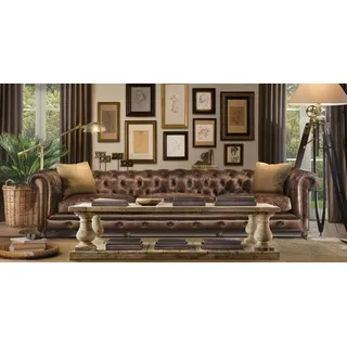 XXL Big Couch Dubai Vintage Leder Chesterfield Sofa Couch Sitz Garnitur 300cm - Braun