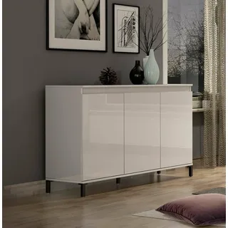 Dmora - Kommode Nyandeni, Wohnzimmerbuffet, Wohnzimmer-Sideboard, Moderne Küchen-Speisekammer, Made in Italy, 138x40h90 cm, Glänzendes Weiß und Anthrazit