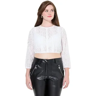 Ulla Popken Damen große Größen Übergrößen Plus Size Dirndlbluse, elastische Spitze, Rundhals, 3/4-Arm