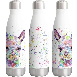 Vixar Alpaka-Wasserfarbe, Bauernhoftiere, Regenbogen-Kunst-Flasche, doppelwandig, isoliert, Edelstahl, Sportgetränke, 500 ml, weiß, ideal für Schule, Arbeit, Büro, Outdoor-Sport, hält heiße und kalte