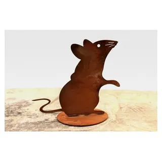 Vintage Edelrost Metall Maus 13x15 cm - Wetterfeste Gartendekoration, Rost Deko Figur für Außenbereich, Garten & Balkon - Lustige Gartenfiguren als Geschenk