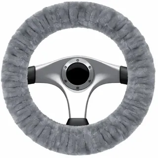 Walser Lenkradbezug Teddy Plüsch, Lenkradhülle Kunstfell, Plüsch-Lenkradabdeckung, Lenkradschoner Lammfell-Optik vegan Silber