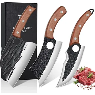 DRAGON RIOT Metzgermesser-Set 3-teilig, Handgeschmiedetes Messerset, Serbisches Kochmesser, Wikinger-Ausbeinmesser, Hackmesser - Profi Küchenmesser-Set für Fleisch, BBQ - Geschenk Männer