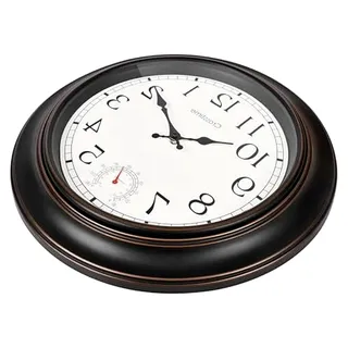 Gartenuhr 45 cm für den Außenbereich, wasserdicht, Retro-Wanduhr mit Thermometer für Garten, Terrasse, Pool, Wohnzimmer, Bronze