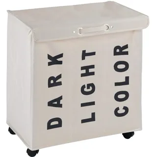 WENKO Wäschesammler Trivo Beige, Stabiler Wäschekorb mit Vier leichtgängigen Rollen und Deckel, 116 l Stauraum und DREI Fächer, (B x H x T): 56 x 60 x 35 cm, Aufschriften Dark, Light, Color