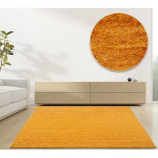 rug n' roll Wollteppich Luxus Designerteppich; moderner uni Teppich aus reiner Schurwolle, Rechteckig goldfarben 40 cm x 60 cm