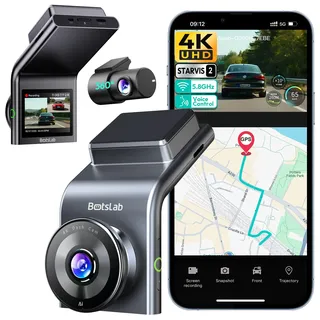 BOTSLAB Dashcam Auto Vorne Hinten mit STARVIS 2, 4K UHD + HD 1080P | WDR Nachtsicht Autokamera, 170° Weitwinkel, G-Sensor, 5,8GHz WiFi GPS, 24/7 Parküberwachung, Max 256GB(G300H PLUS ohne Karte)