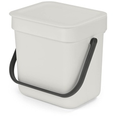 Brabantia - Sort & Go Abfallbehälter 3L - Kleiner Recyclingbehälter - Tragegriff - Pflegeleicht - Für die Arbeitsplatte oder den Küchenschrank - Küchenmülleimer - Light Grey - 19 x 14 x 18 cm