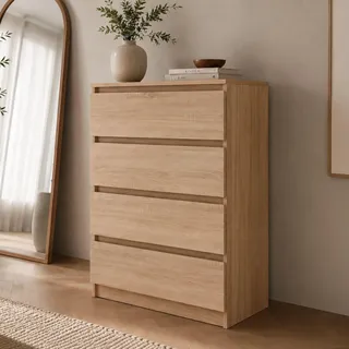 Home Collective Kommode Sideboard mit 4 Schubladen | Schubladenkommode Kommodenschrank Anrichte Schrank 70x40x100cm | Schlafzimmer Jugendzimmer Flur Möbel | modernes griffloses Design | Sonoma-Eiche - Naturbelassen